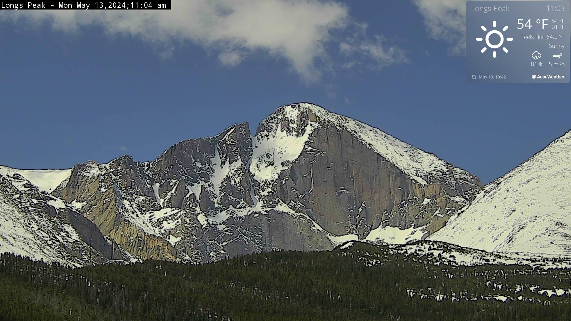 Webcam in the Rocky Mountain National Park, USA: Longs Peak.