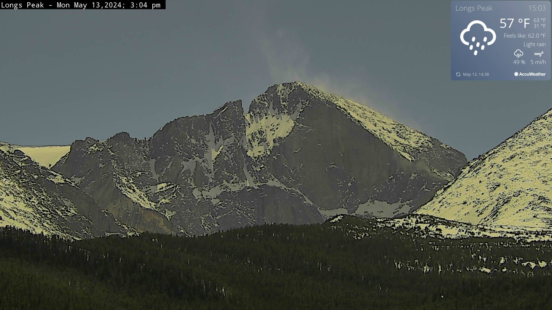 Webcam in the Rocky Mountain National Park, USA: Longs Peak.
